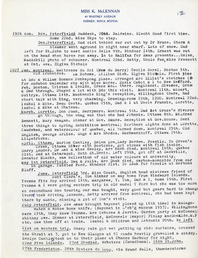 Katharine McLennan's Diary